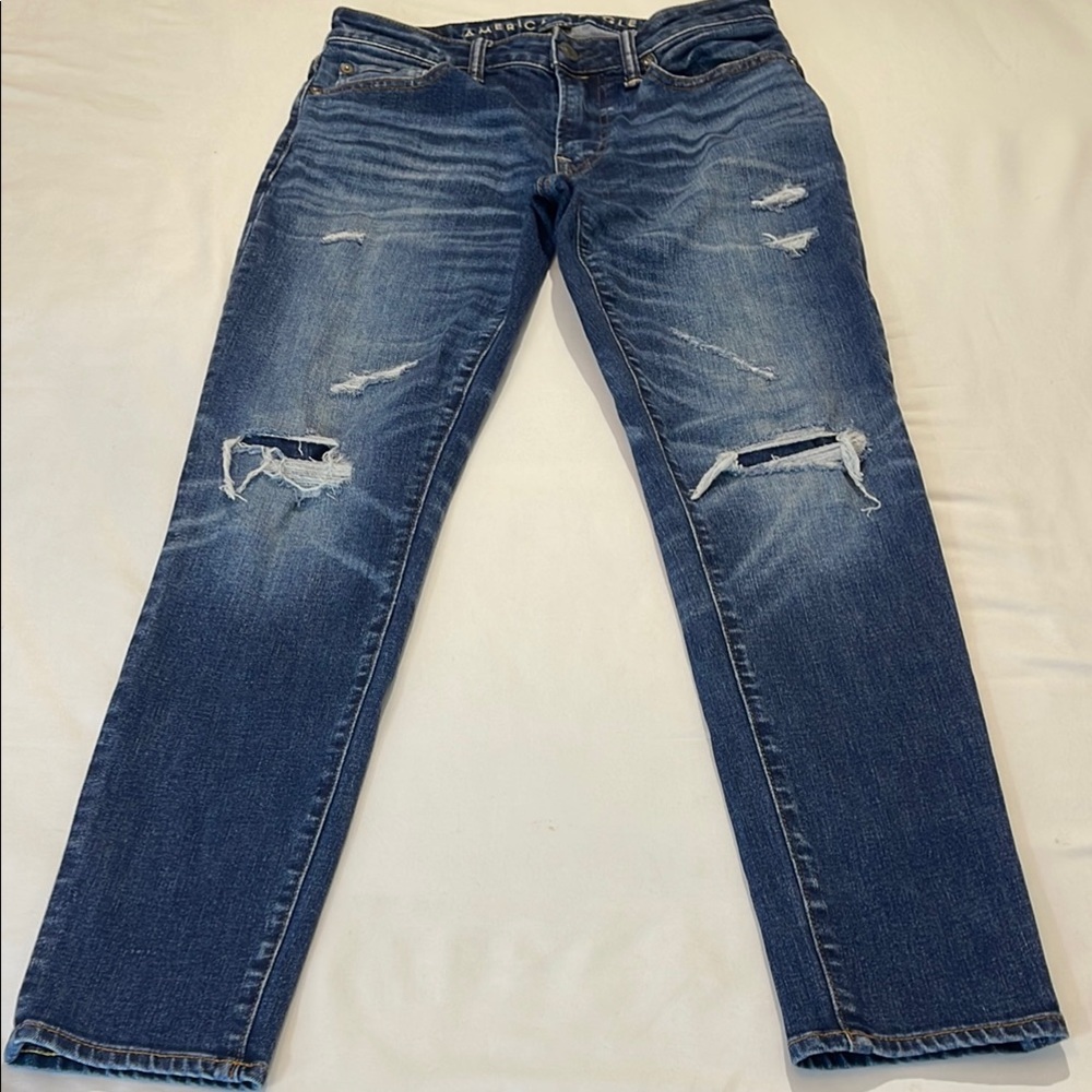 AMERICAN EAGLE AIRFLEX + ATHLETIC SKINNY SUZE 28/30 Men's Blue Distresse…